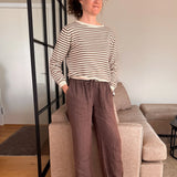 Alba Stribet Bomuldsstrik – Brun/Creme