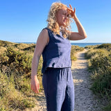 Siv Hør-sæt – Marineblå (Top & Bukser)